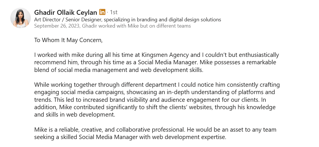 LinkedIn Recommendation 8
